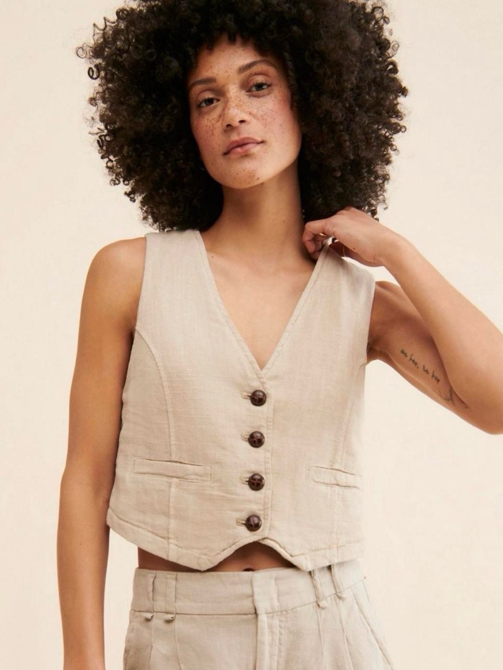 Free People V-Neck Textured Button Vest